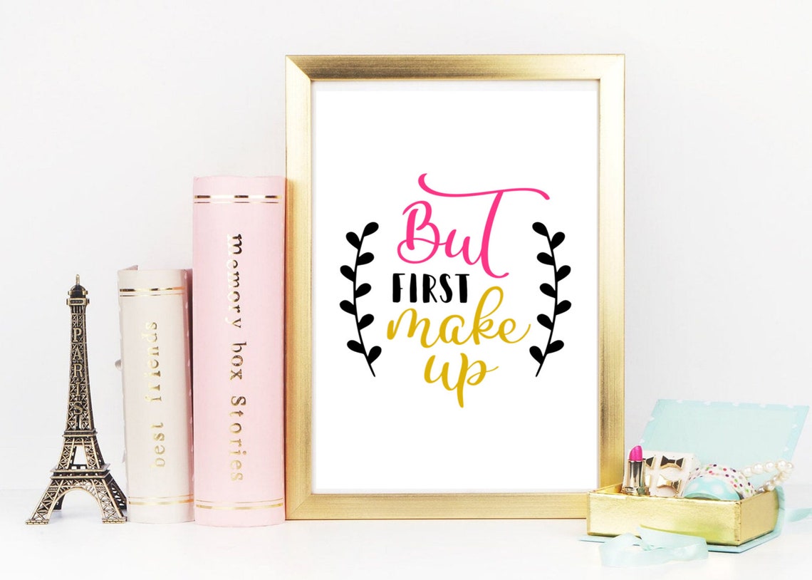 But First Makeup Pink Gold Script Beauty Quote Poster for Vanity Room - Image 2