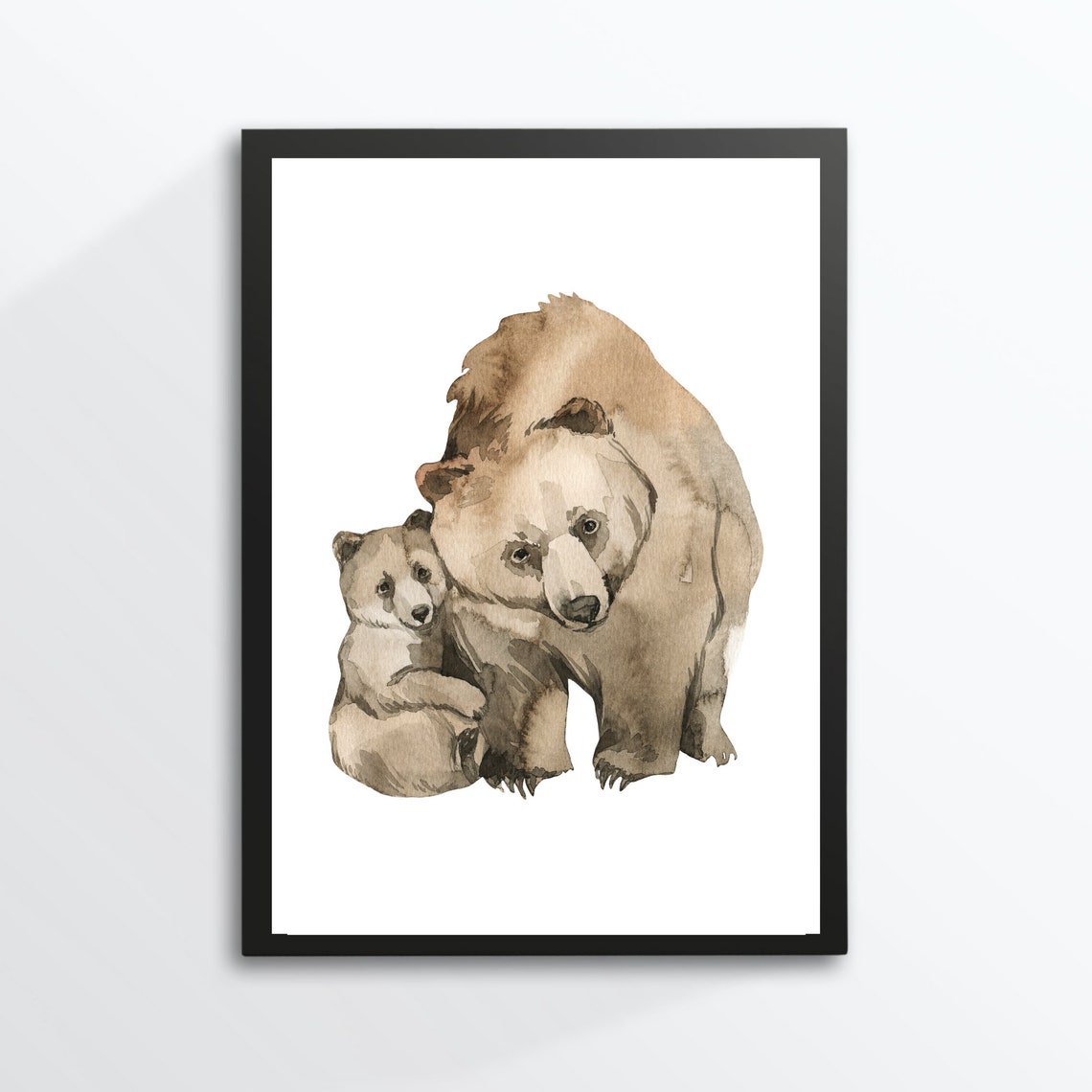 Brown Bear Mother With Cub Watercolor Forest Animal Nursery Art Print - Image 3