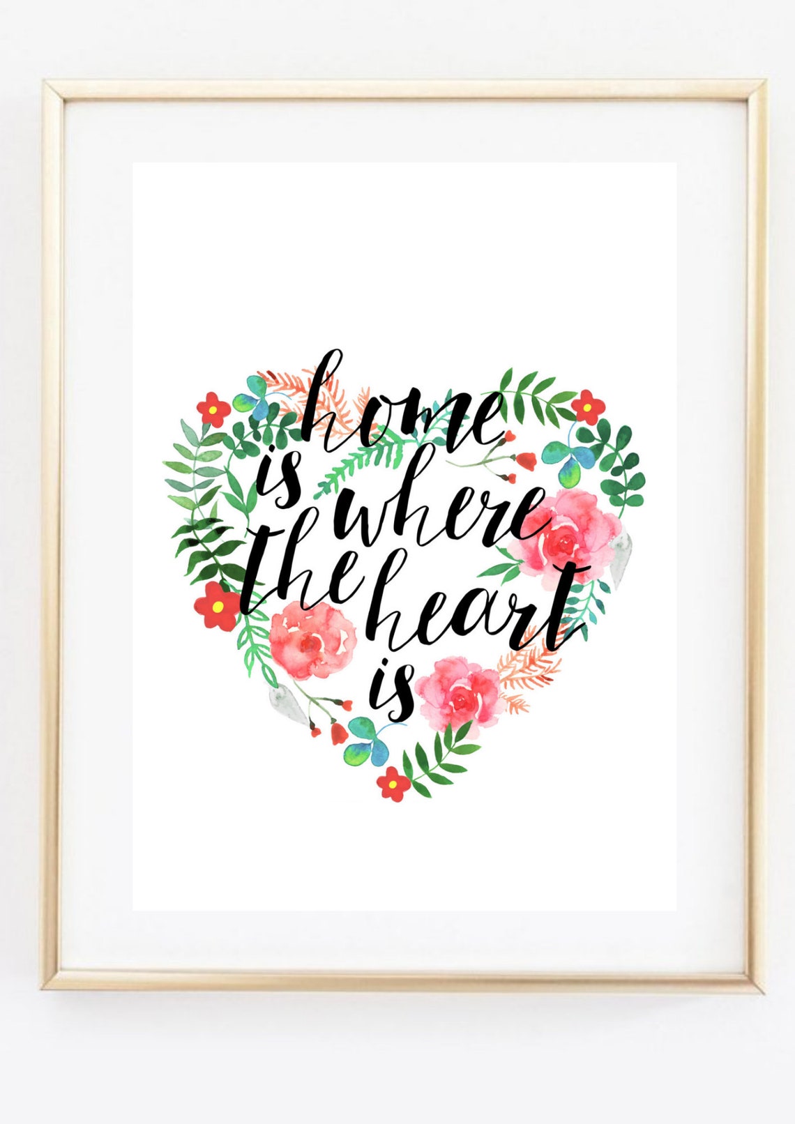 Home Is Where The Heart Is Floral Heart Watercolor Script Wall Print - Image 2
