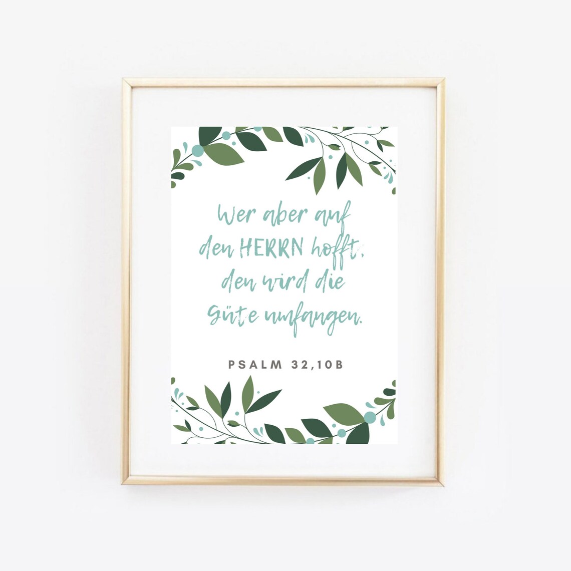 Bible Verse Psalm 32 German Quote Poster Watercolor Greenery Faith Gift