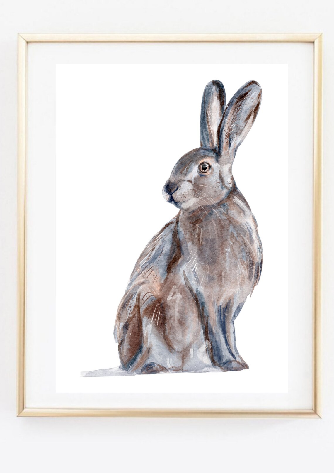 Field Hare Watercolor Sitting Brown Rabbit Woodland Animal Nature Print - Image 3