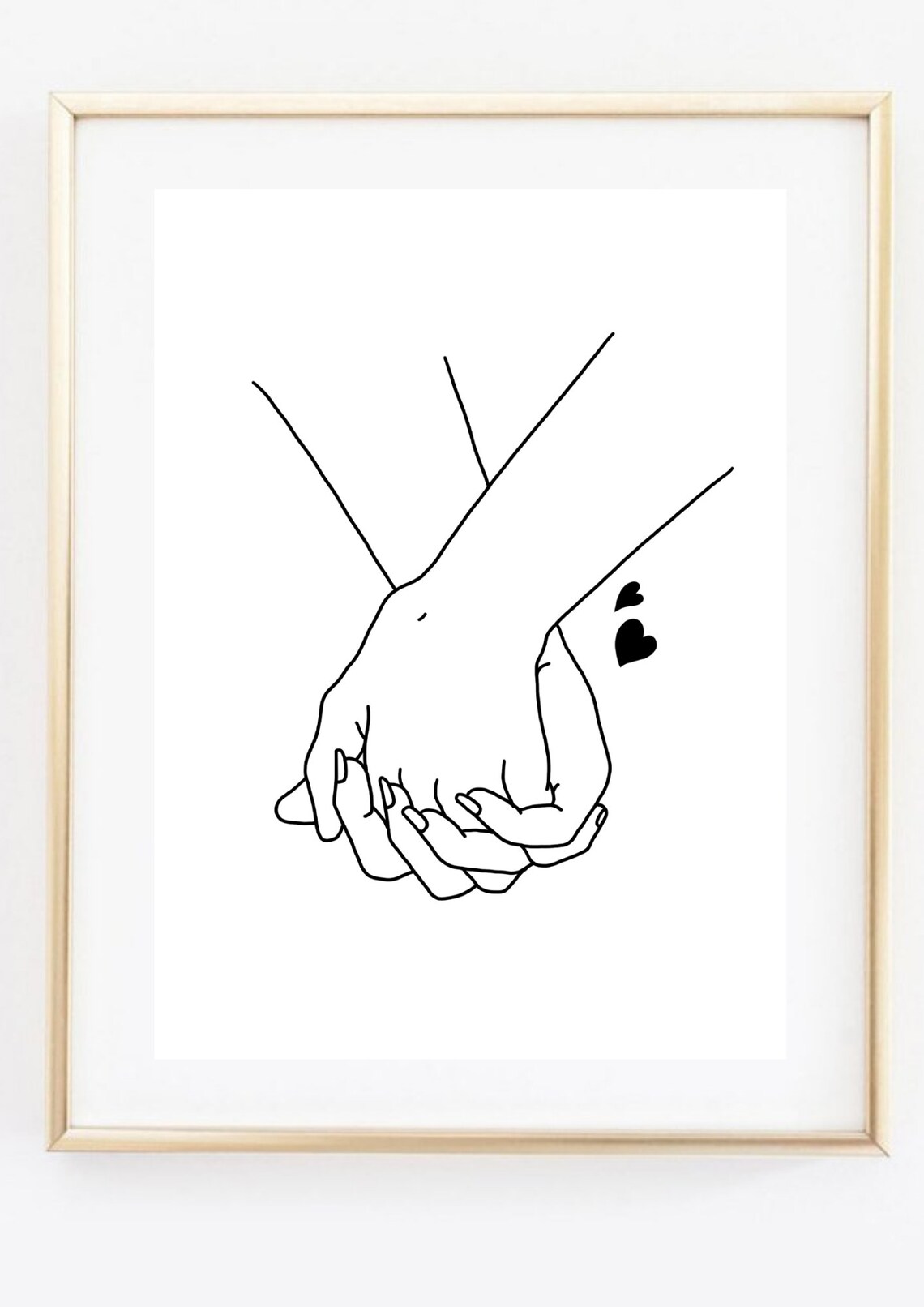 Holding Hands Couple Line Art Minimalist Love Hearts Wall Art - Image 3
