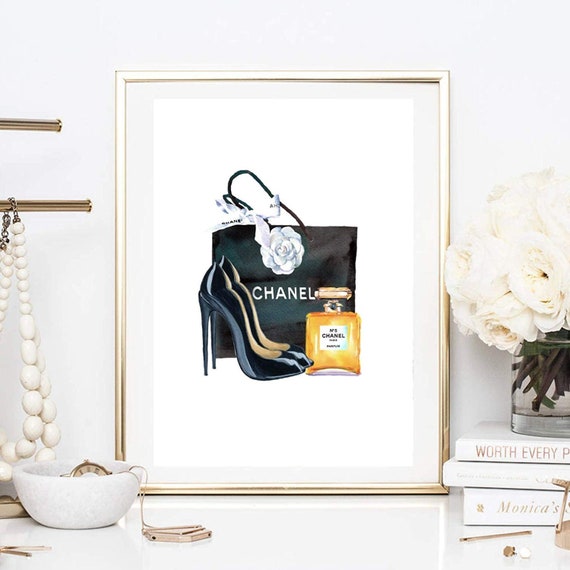 Din A4 Art Print Without Frame Coco No 5 Perfume Bottle Shoes Handbag Pumps Black Beauty Beauty Fragrance Picture Poster Gift