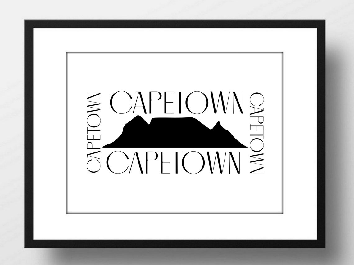 Cape Town Table Mountain Silhouette Typography Travel Poster