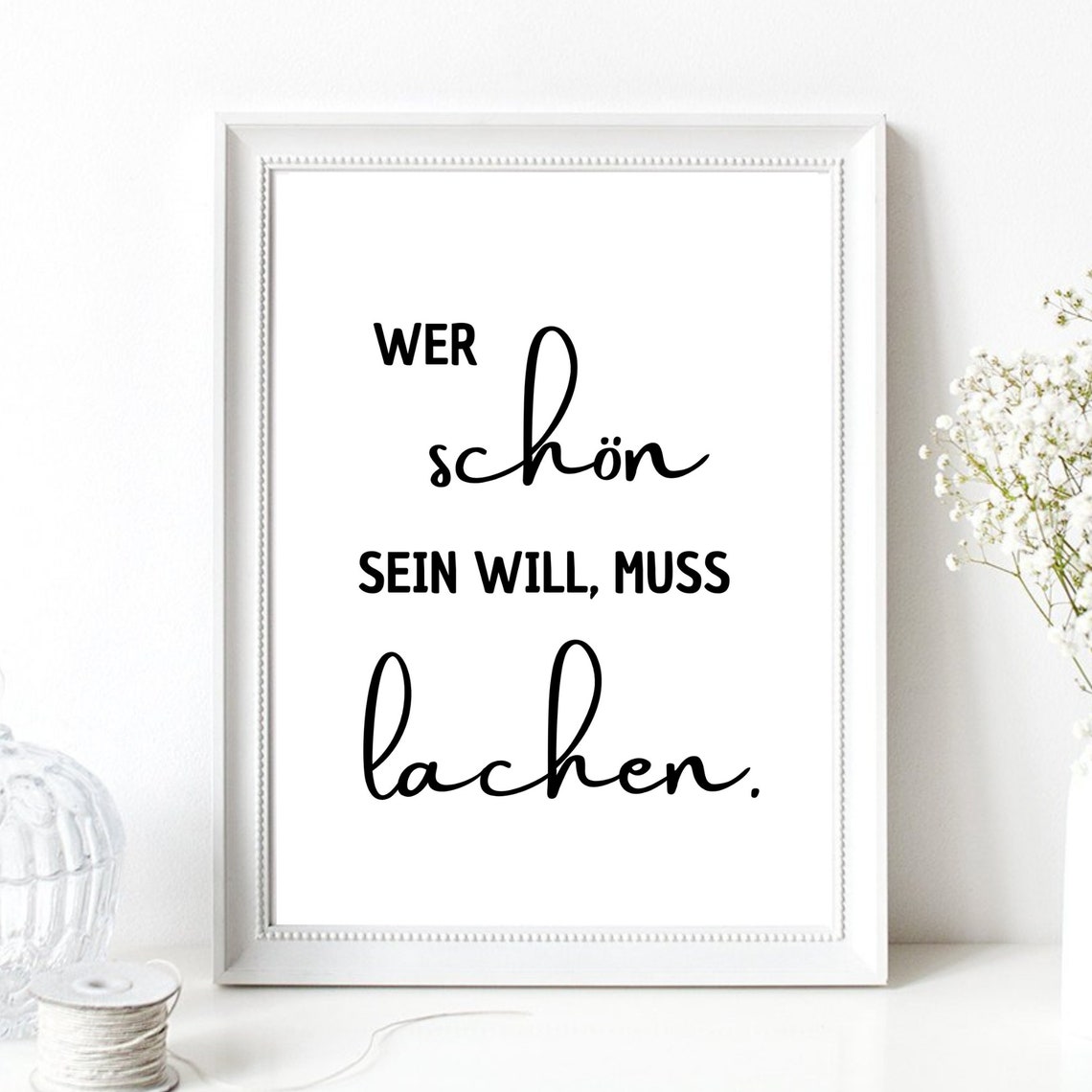 Laugh Beauty Humor German Quote Black White Typography Wall Art - Image 3