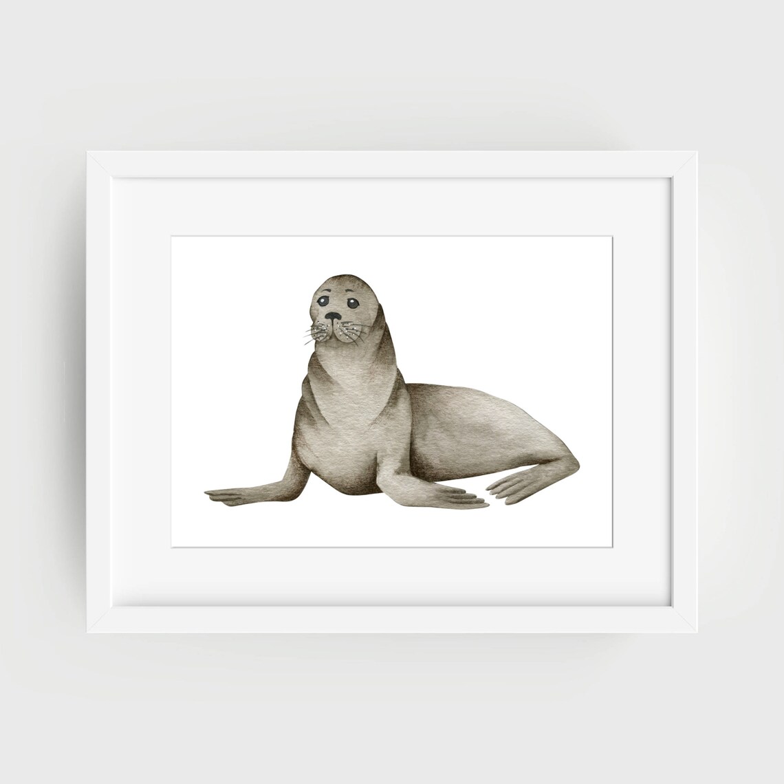 Cute Seal Watercolor Grey Sea Animal Maritime Nursery Ocean Art Poster - Image 2