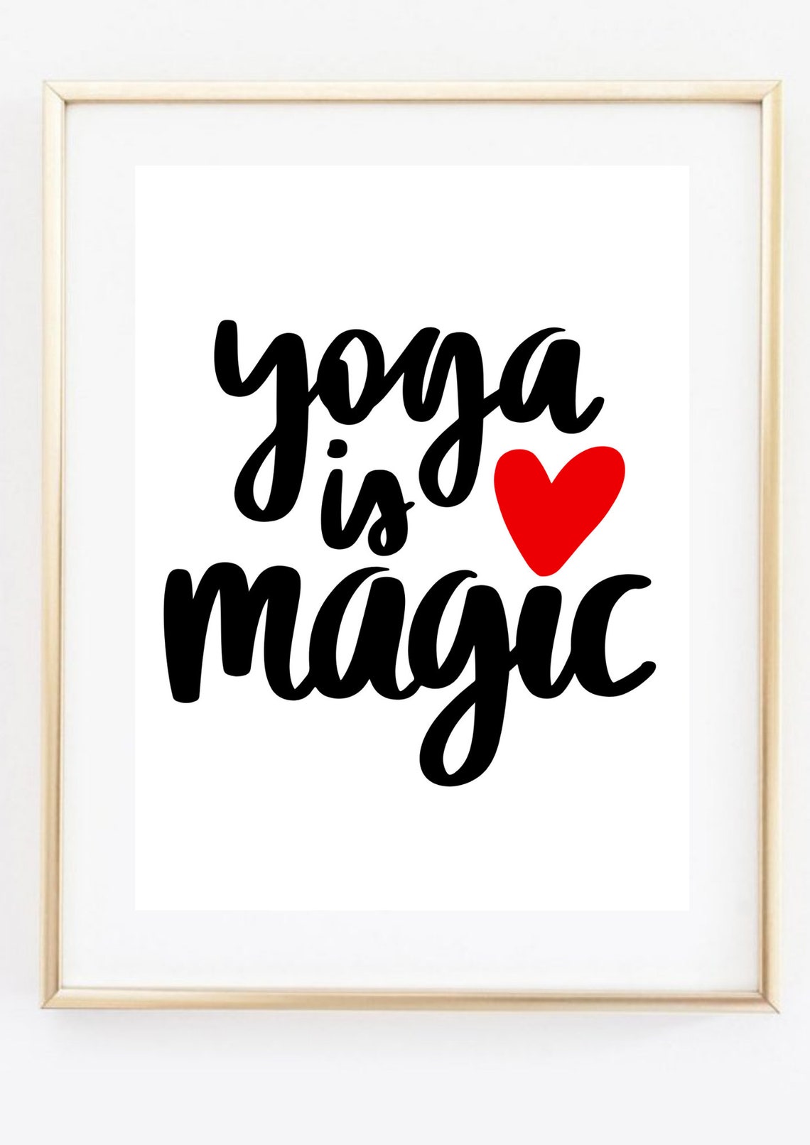 Yoga Is Magic Hand Lettered Quote Red Heart Minimalist Wall Art - Image 2