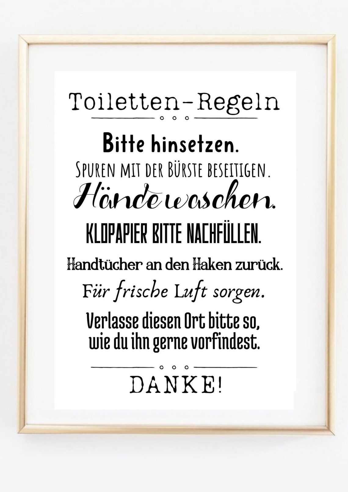 Funny German Toilet Rules Bathroom Sign Typography Black White Poster - Image 2