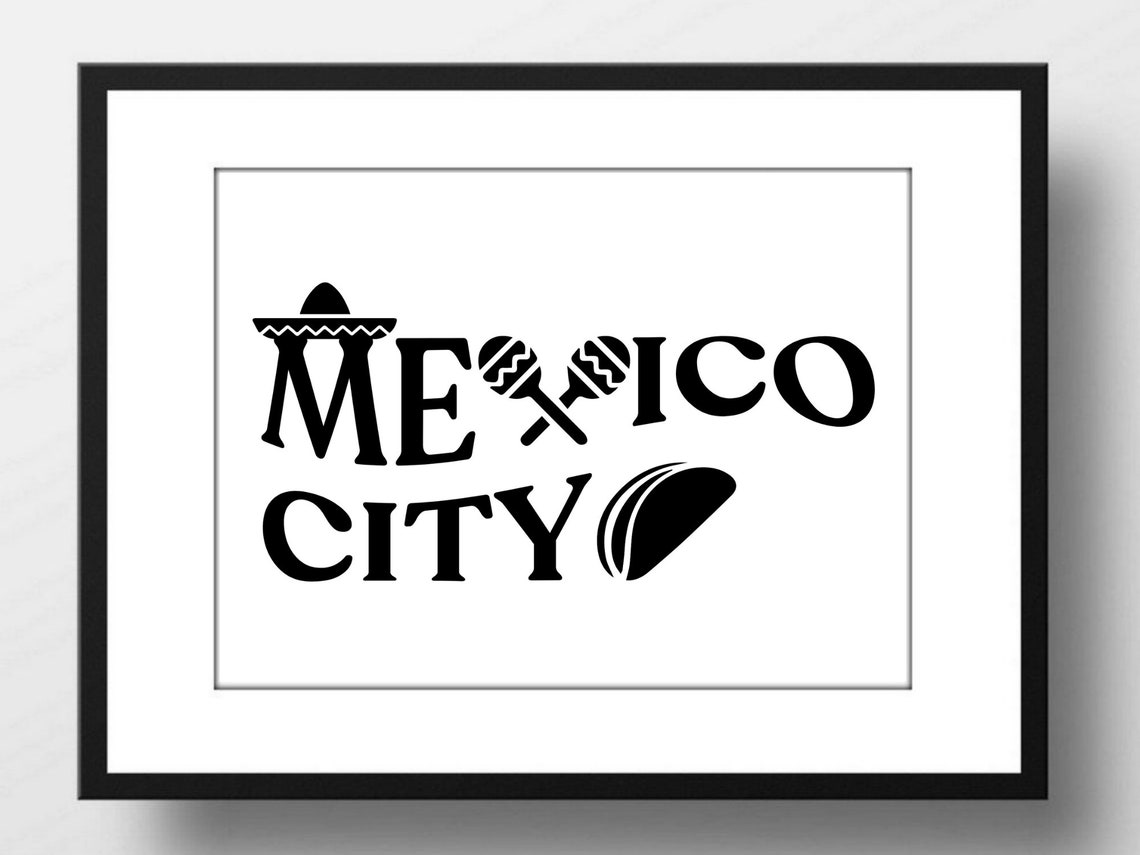 Mexico City Sombrero Maracas Taco Bold Typography Travel Poster