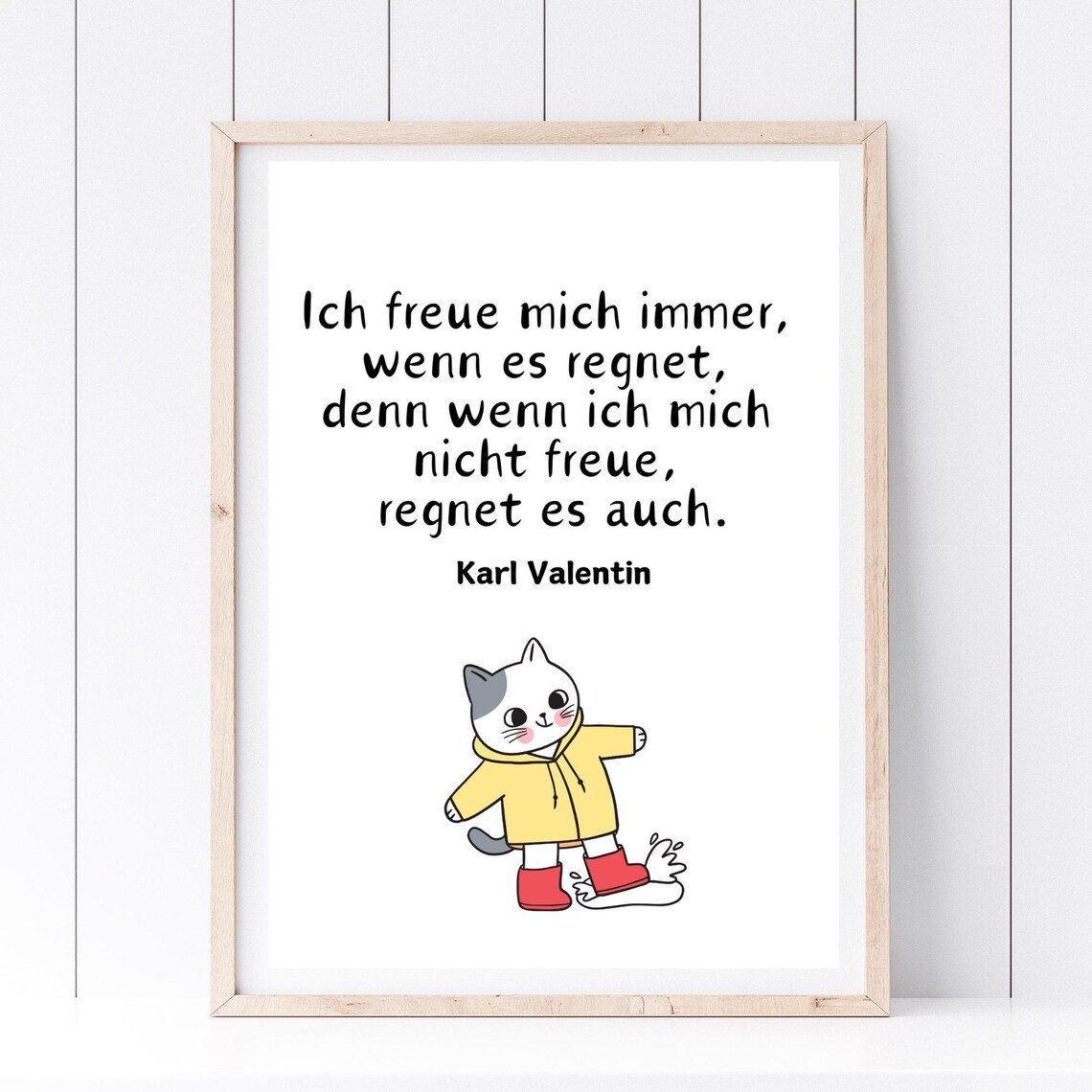 Karl Valentin Rain Quote Cat In Raincoat Cute German Saying Wall Art - Image 3