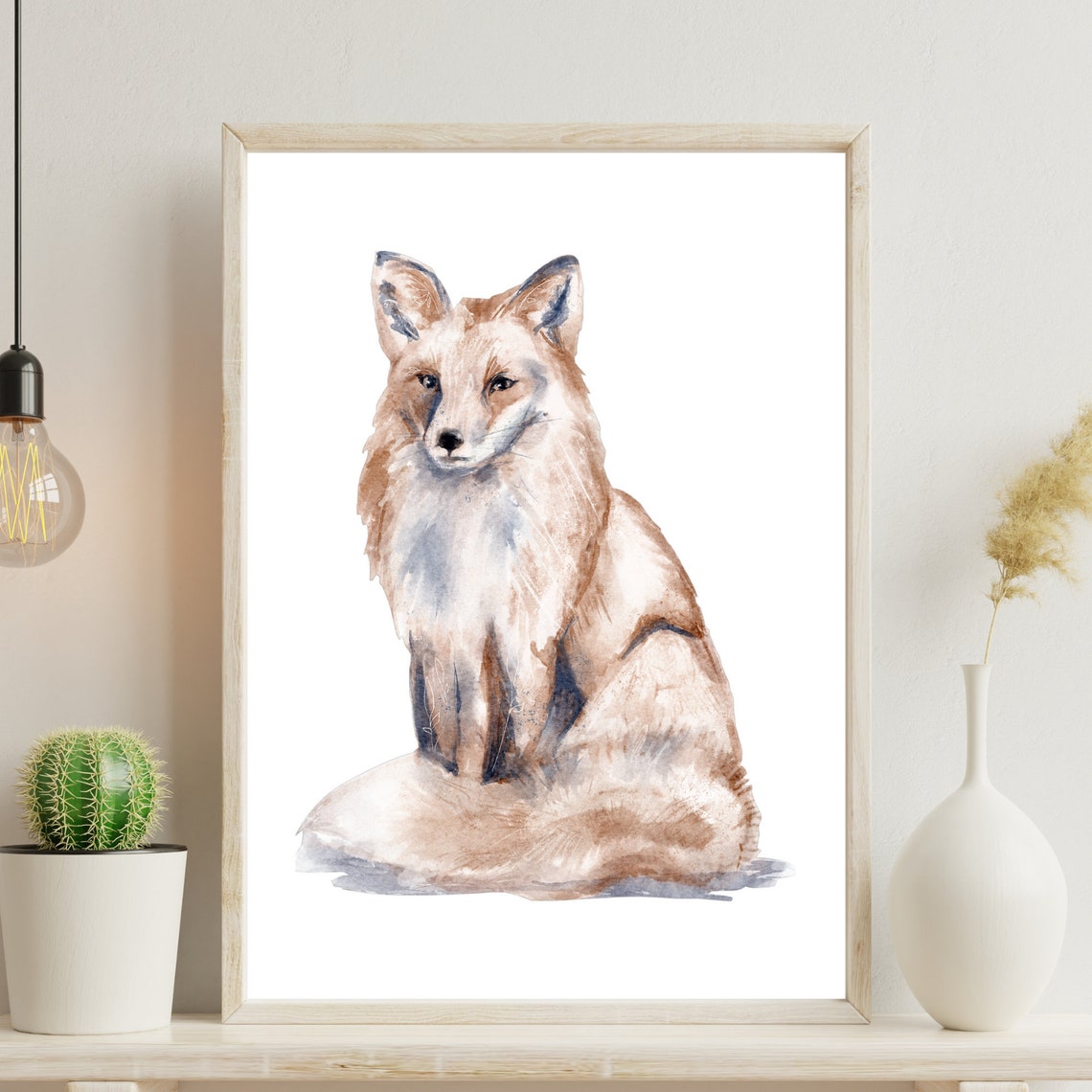 Red Fox Watercolor Sitting Forest Animal Portrait Nature Poster - Image 2