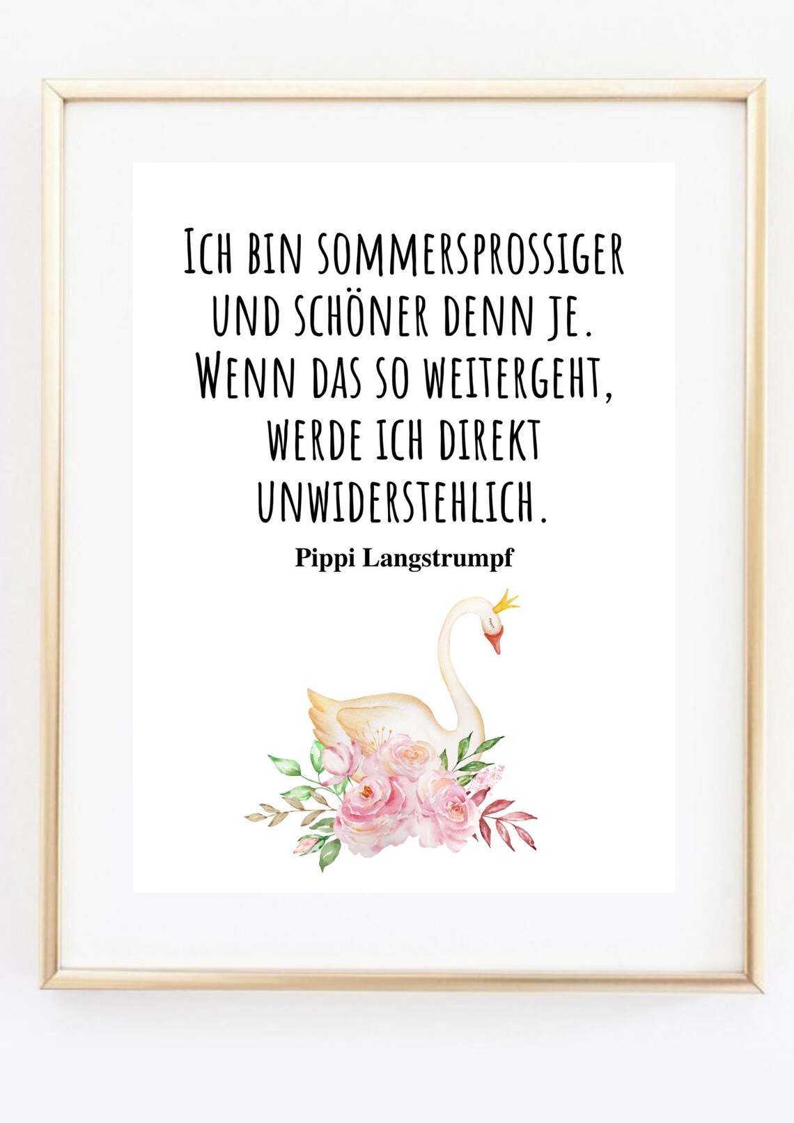 Freckles Self Love Swan Watercolor German Quote Pippi Langstrumpf Wall Art - Image 3