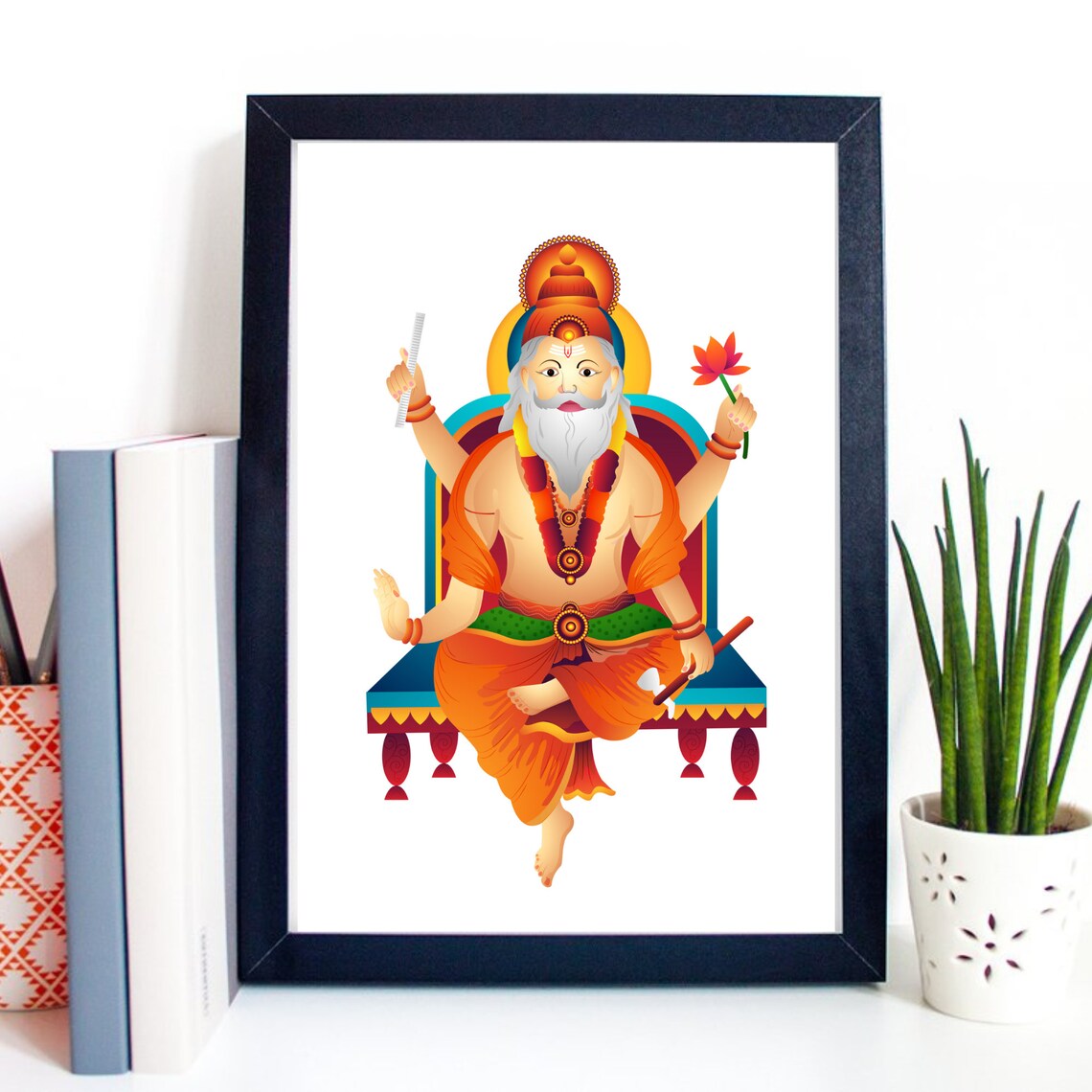 Lord Brahma Creator Hindu God Colorful Illustration Spiritual Wall Poster - Image 2