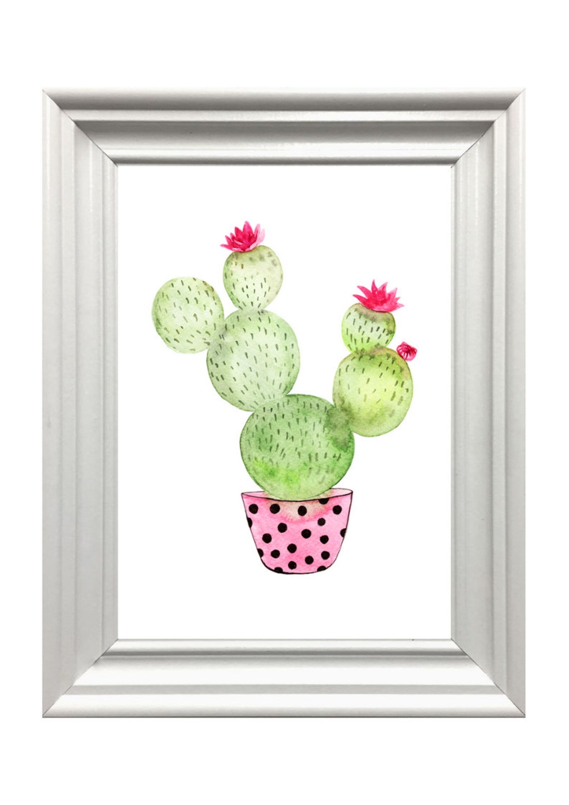 Blooming Prickly Pear Cactus Pink Polka Dot Pot Watercolor Poster - Image 3