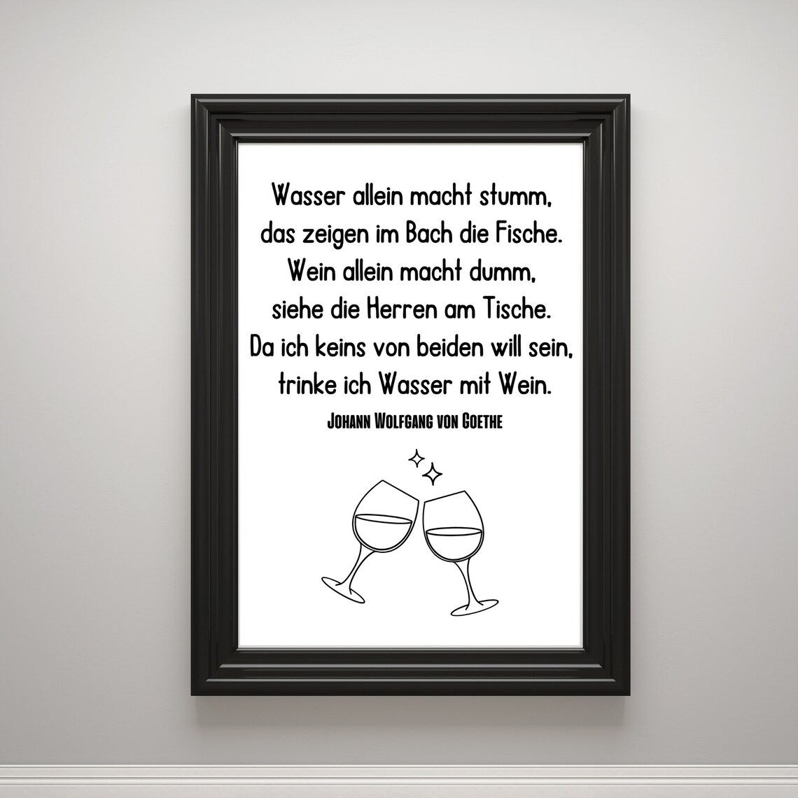 Goethe Water And Wine Quote German Saying Line Art Wine Glass Print - Image 3