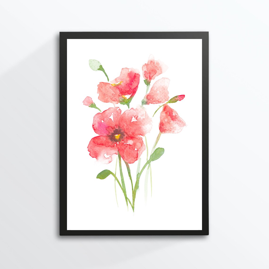 Red Poppy Watercolor Coral Blooms Loose Floral Botanical Poster