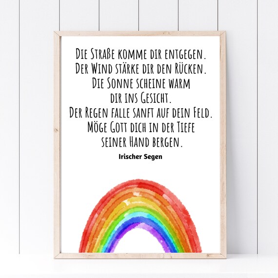 Irish Blessing German Rainbow Watercolor Faith Typography Poster