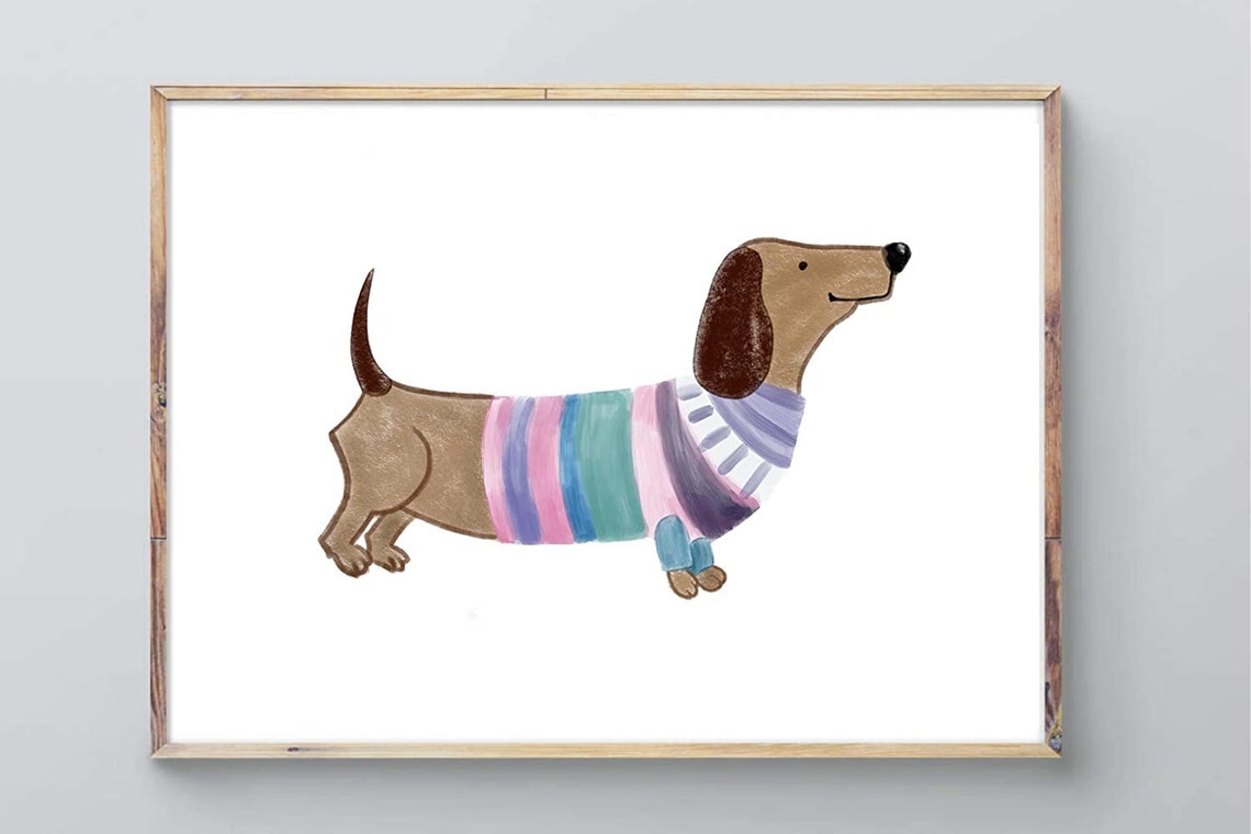 Cute Dachshund Dog in Striped Sweater Watercolor Poster Sausage Dog - Image 2