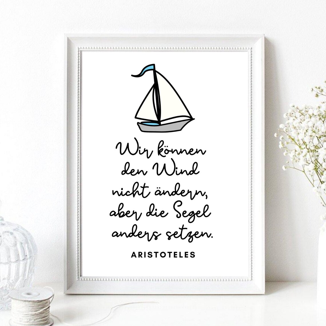 Aristotle Wind Sails Quote Print Sailboat Line Art Minimalist Wall Poster