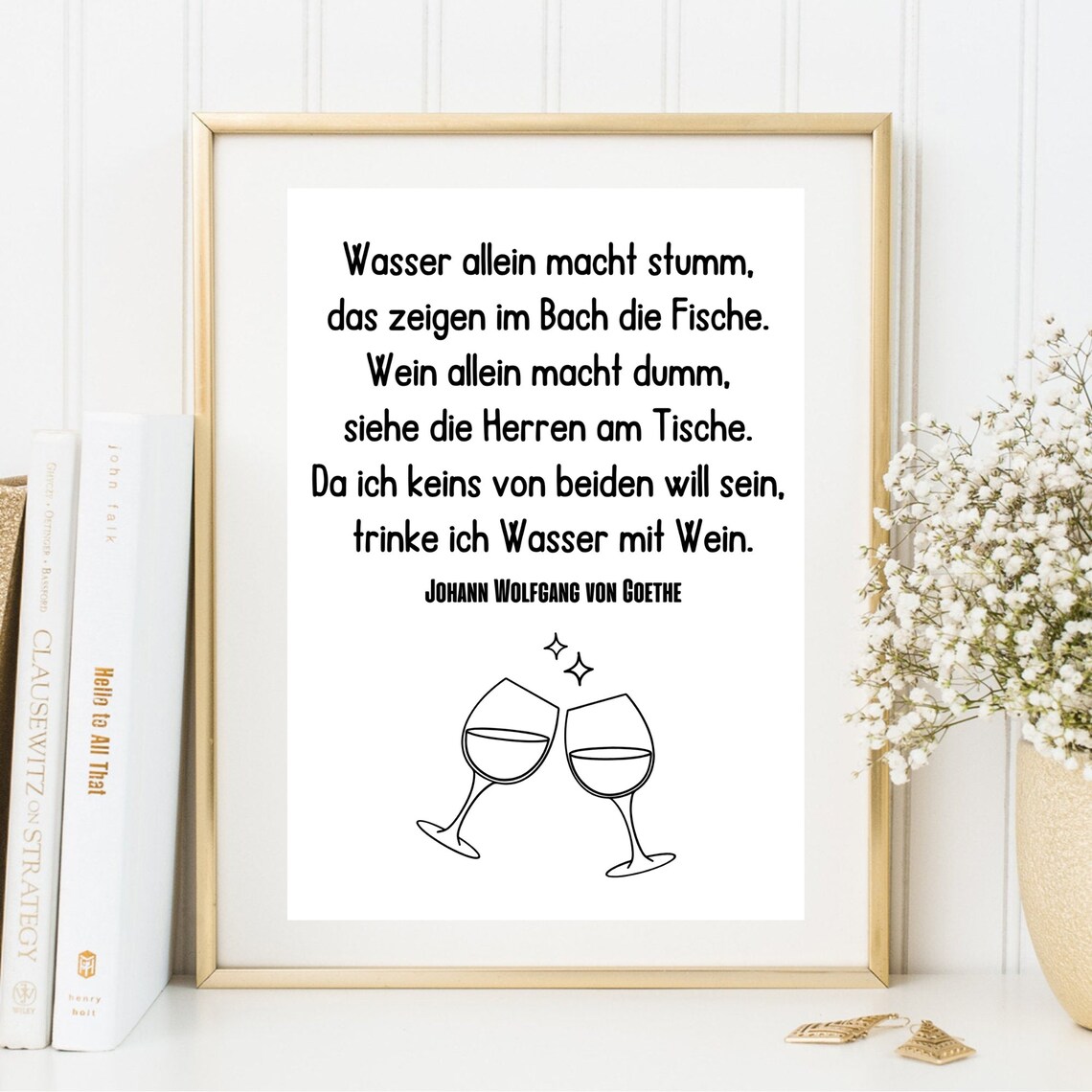 Goethe Water And Wine Quote German Saying Line Art Wine Glass Print - Image 2