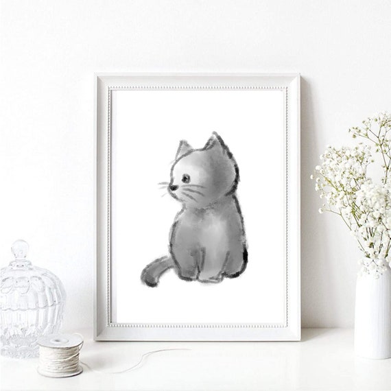 Din A4 Picture Art Print Without Frame Cute Cat Cat Love Tomcat Black Watercolor Ink Poster Gift