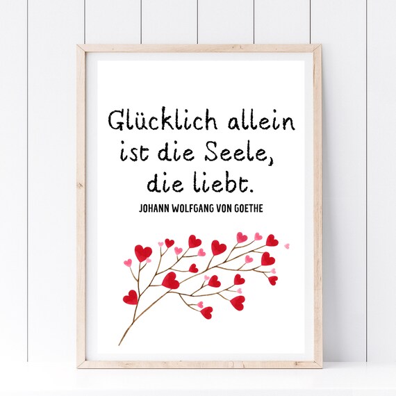 Happy Soul That Loves Goethe Quote Heart Tree Watercolor Love Poster