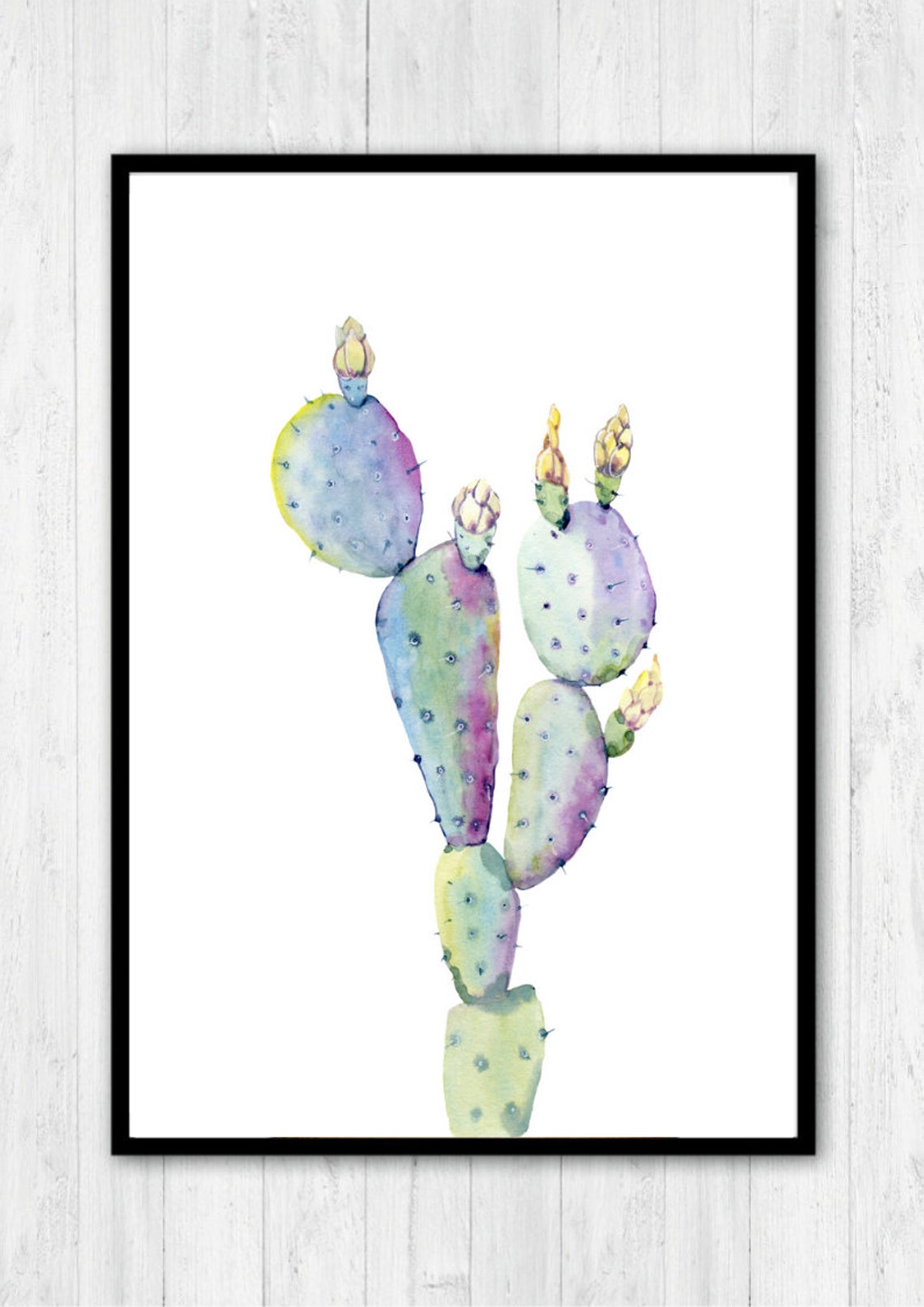 Purple Prickly Pear Column Cactus Watercolor Botanical Wall Art - Image 2
