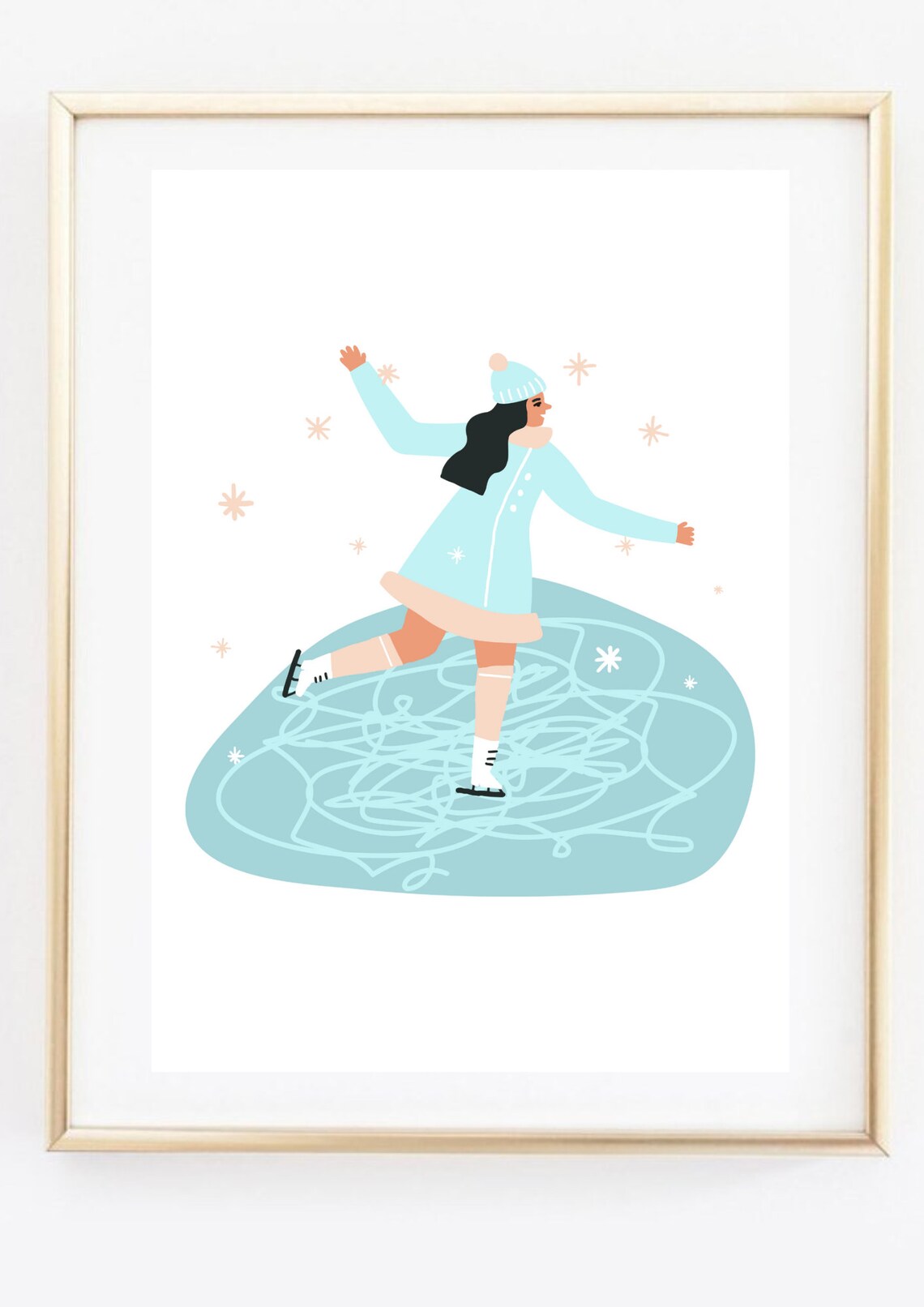 Girl Ice Skating Frozen Pond Winter Blue Illustration Sports Poster - Image 3