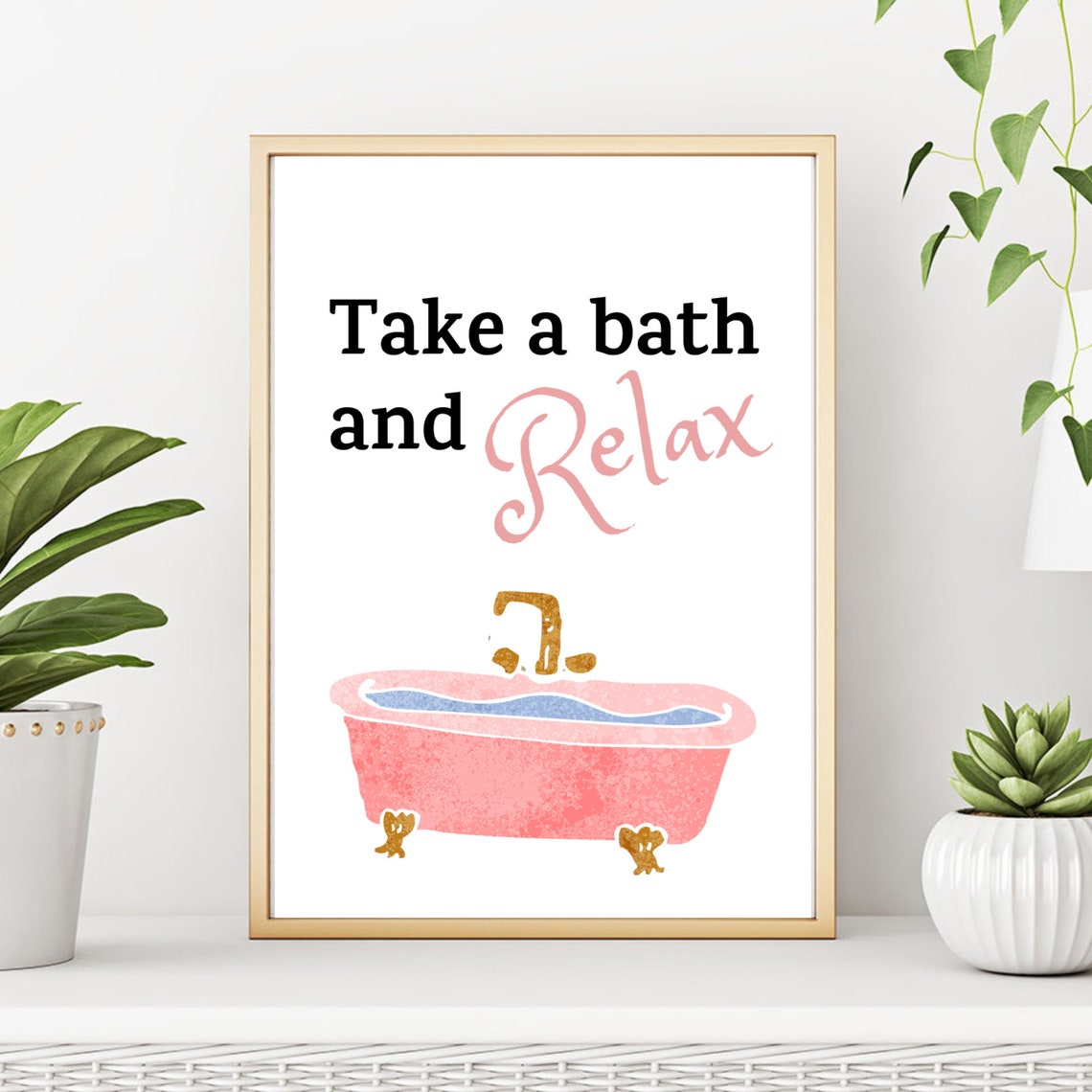 Take a Bath and Relax Pink Bathtub Bathroom Quote Decor Poster - Image 2