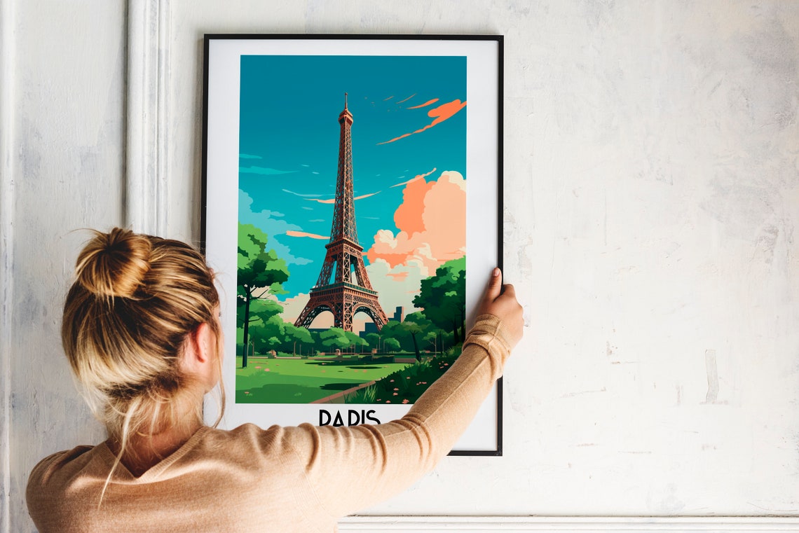 Paris France Eiffel Tower Green Park Blue Sky Travel Art Poster - Image 2