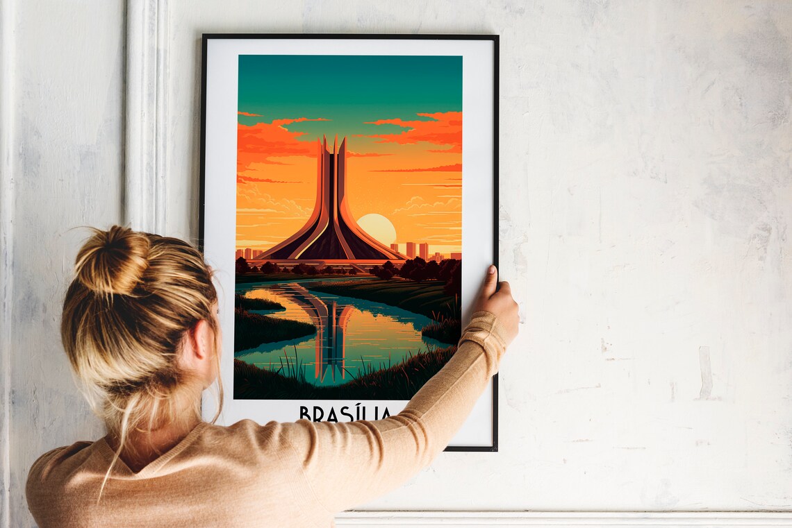 Brasilia Brazil Modernist Cathedral at Sunset Reflection Poster - Image 2