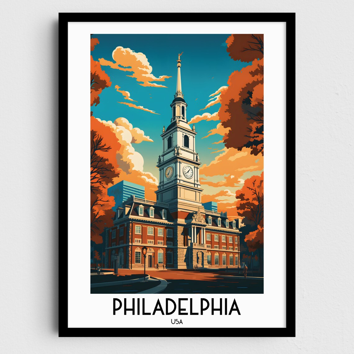 Philadelphia USA Independence Hall Historic Building Travel Poster
