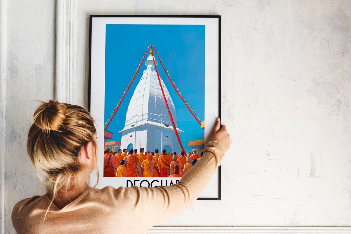 Deoghar India White Temple Spire Pilgrims Festival Travel Poster - Image 2