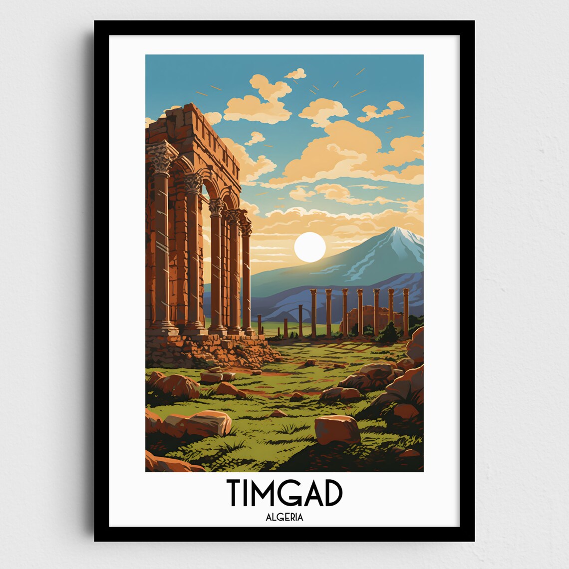 Timgad Algeria Roman Columns Ancient Ruins Vintage Travel Poster