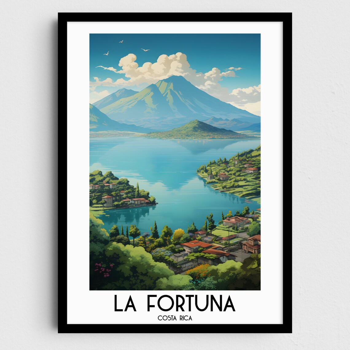 La Fortuna Costa Rica Volcano Blue Lake Hills Serene Travel Poster