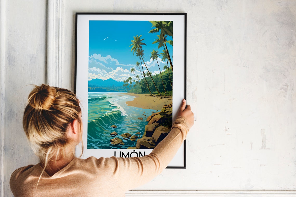 Limon Tropical Palm Beach Turquoise Waves Costa Rica Travel Poster - Image 2