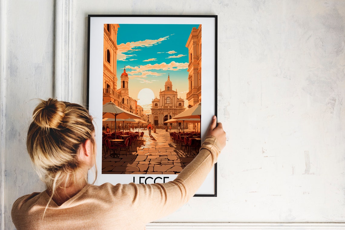 Lecce Italy Historic Baroque Piazza Cafe Sunset Stone Square Poster - Image 2