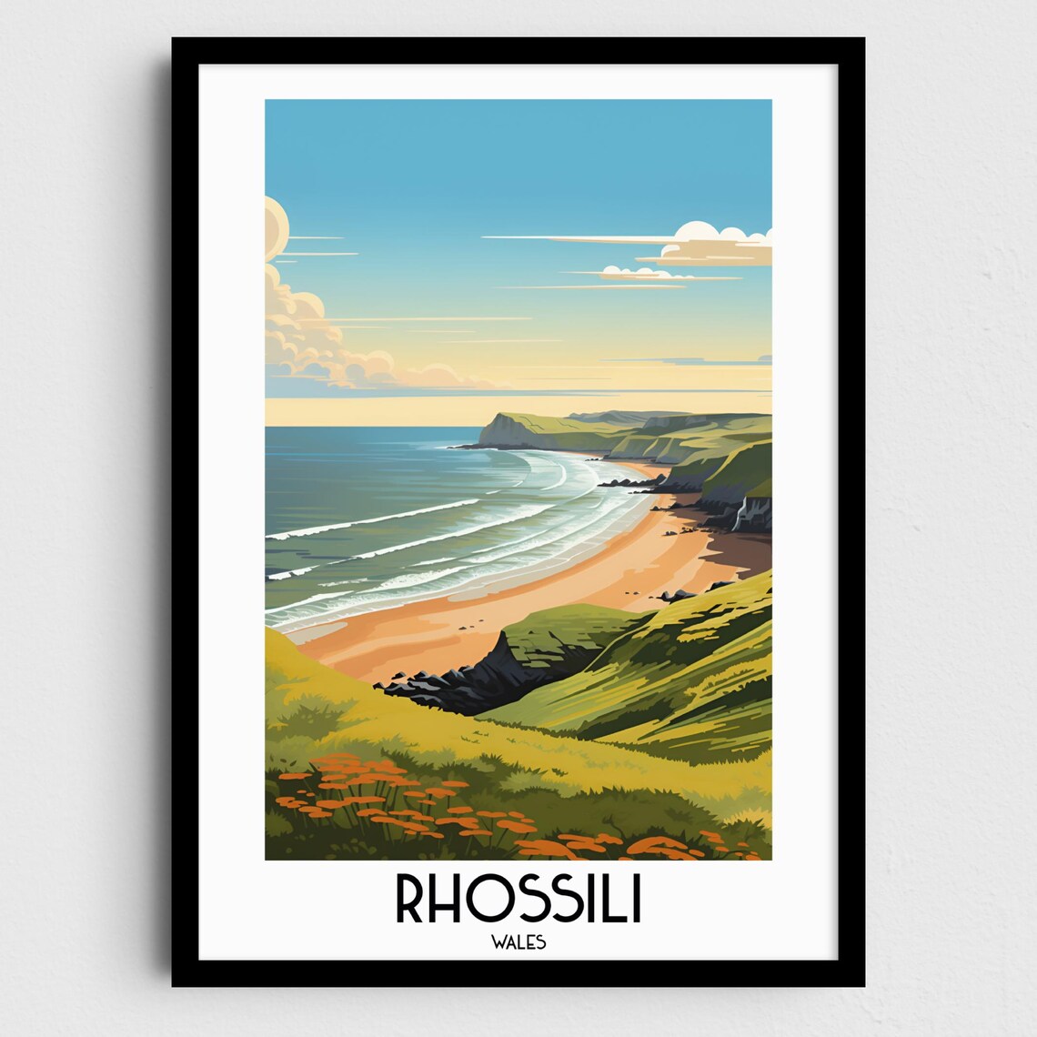 Rhossili Bay Wales Gower Coast Beach Vintage Travel Art Poster