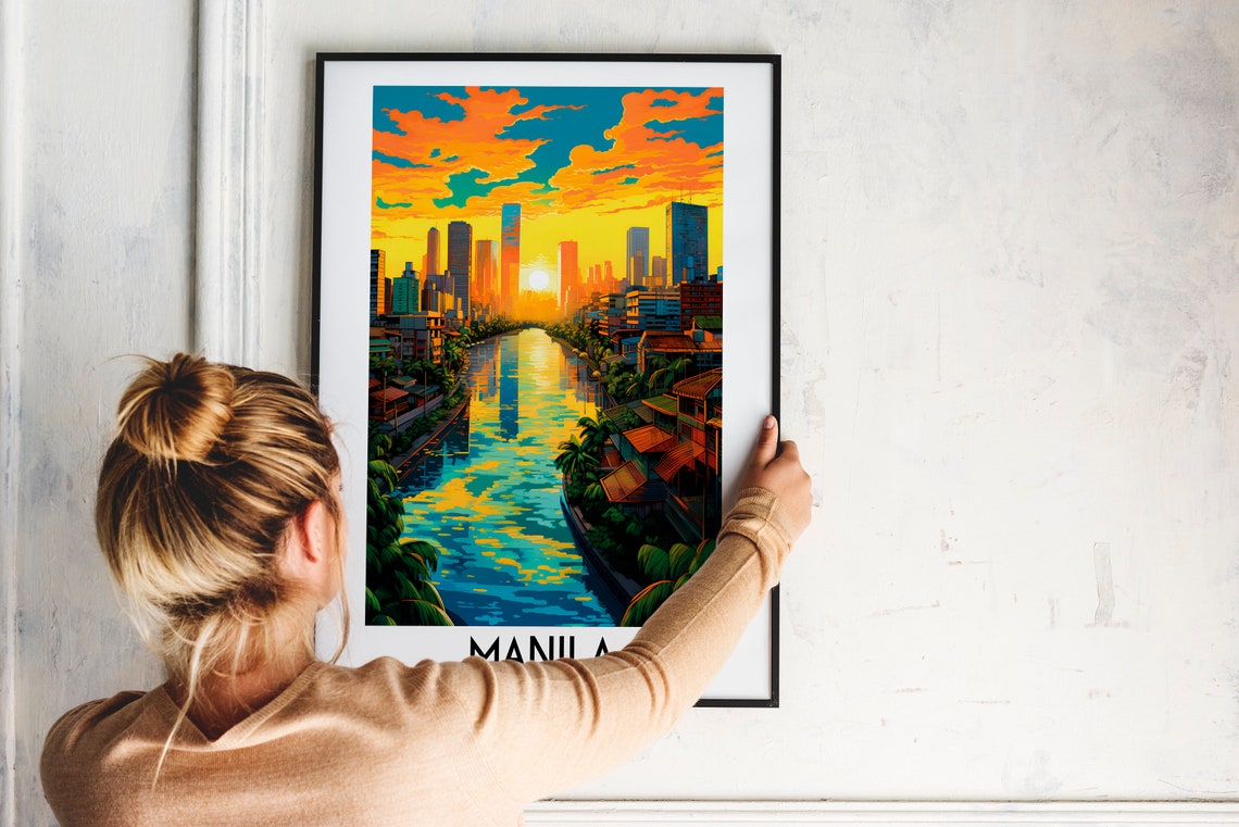 Manila Philippines Sunset Canal Skyline Glow Golden Travel Poster - Image 2