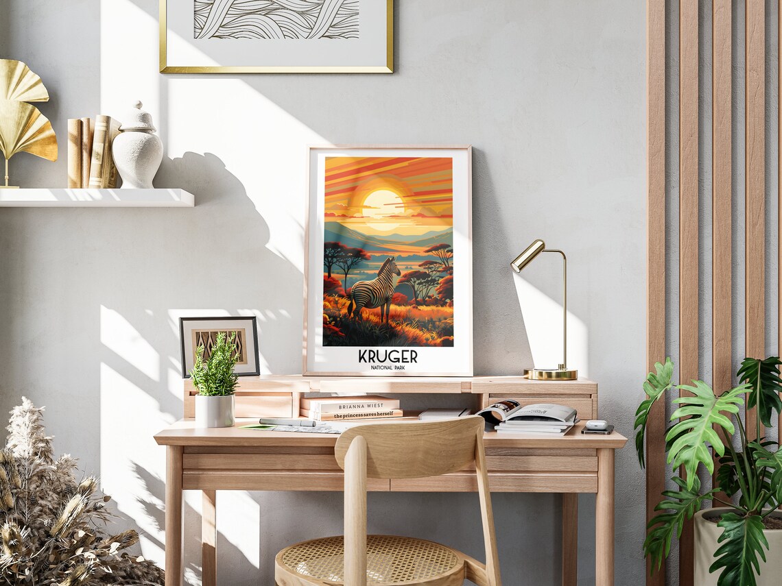 Kruger National Park Zebra Savanna Sunset Wildlife Travel Poster - Image 3