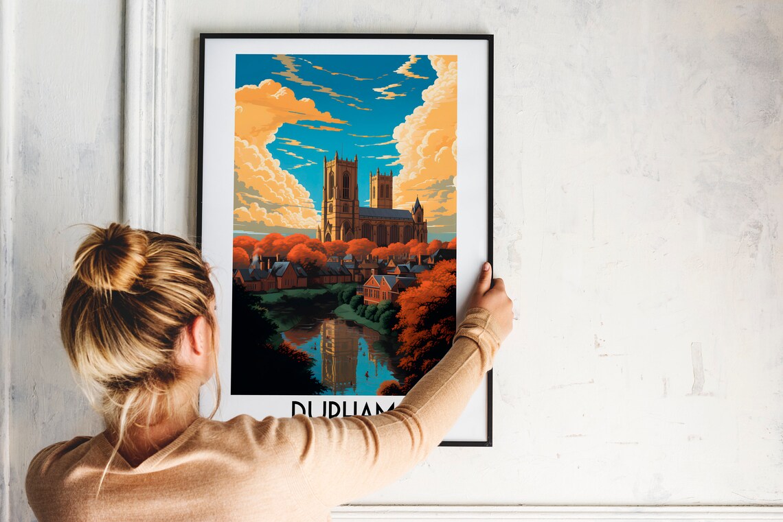 Durham England Cathedral River Wear Autumn Historic View Travel Poster - Image 2