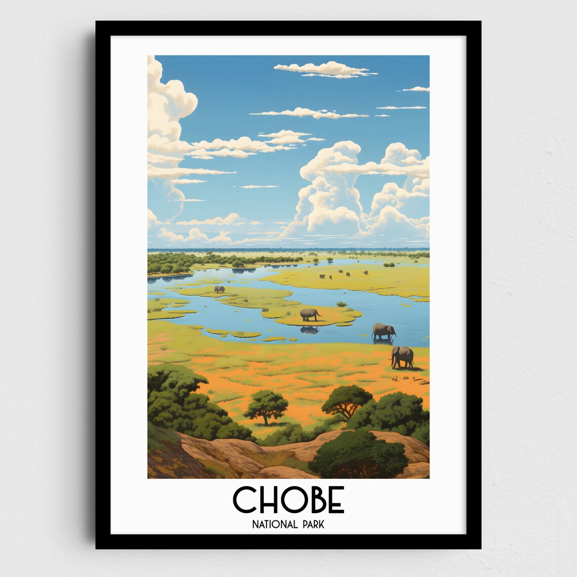 Chobe National Park Travel Poster, Botswana Painting