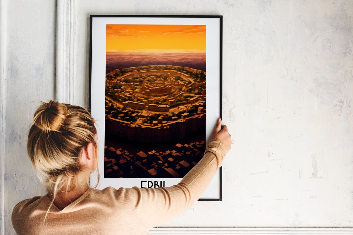 Erbil Historic Citadel Aerial Sunset Ancient Iraq Travel Art Poster - Image 2