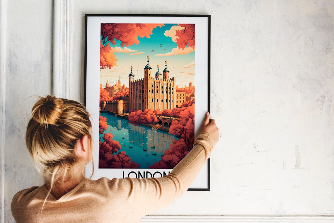 London England Tower of London Autumn Riverside Travel Art Poster - Image 2