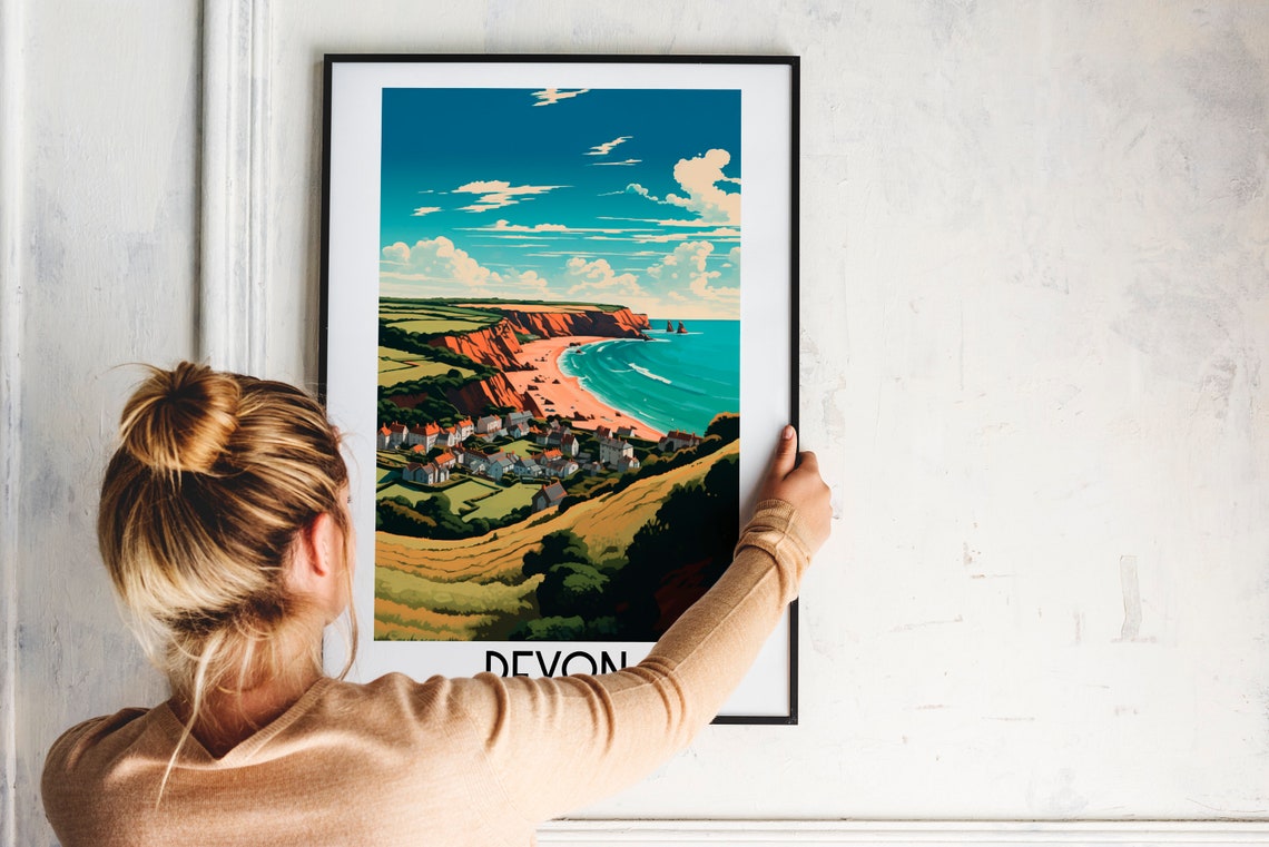 Devon England Coastal Village Red Cliffs Golden Fields Travel Poster - Image 2