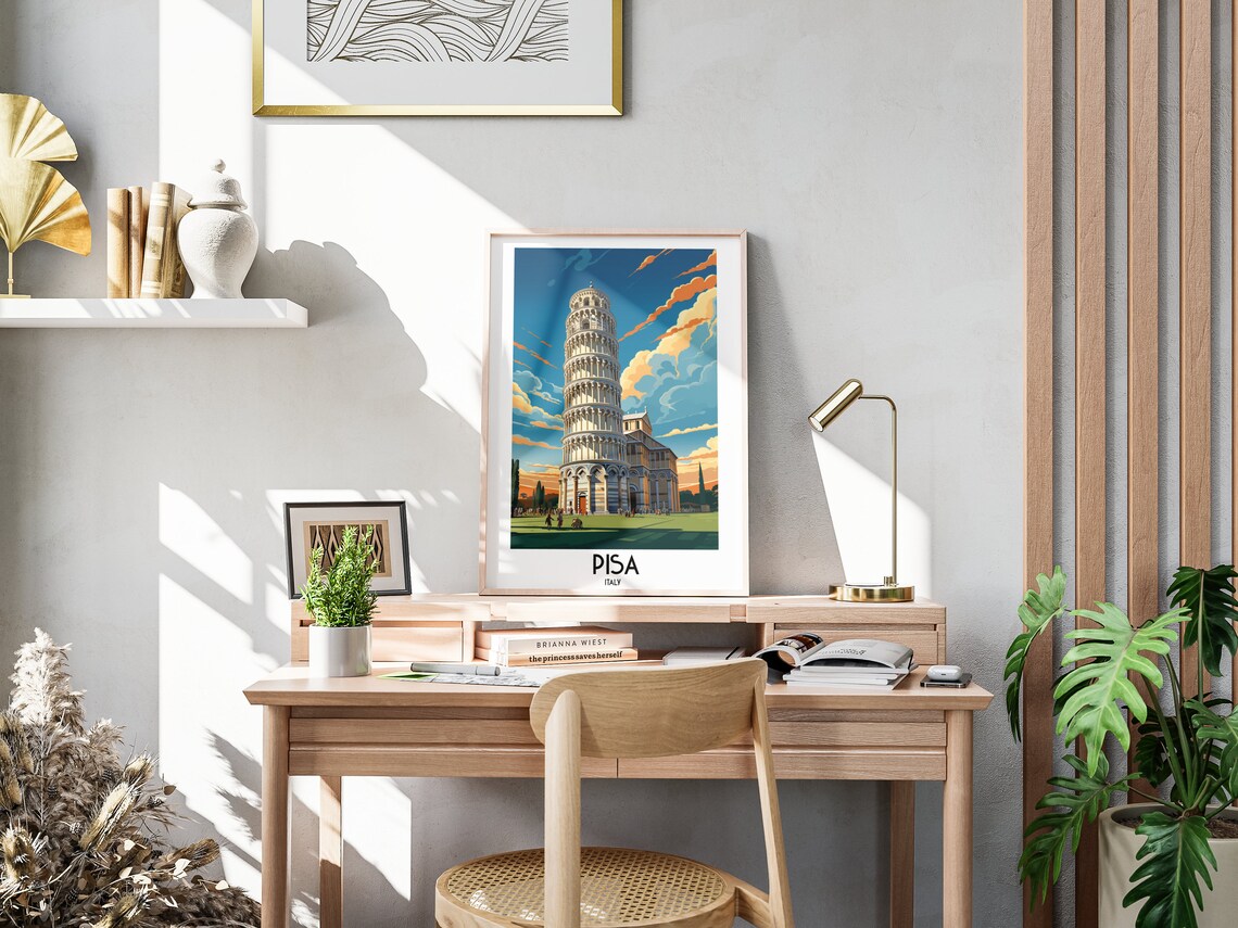 Pisa Italy Leaning Tower Sunset Sky Vintage Travel Art Poster - Image 3