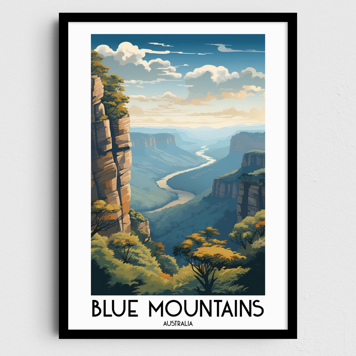 Blue Mountains Australia Canyon Valley Forest Travel Art Poster