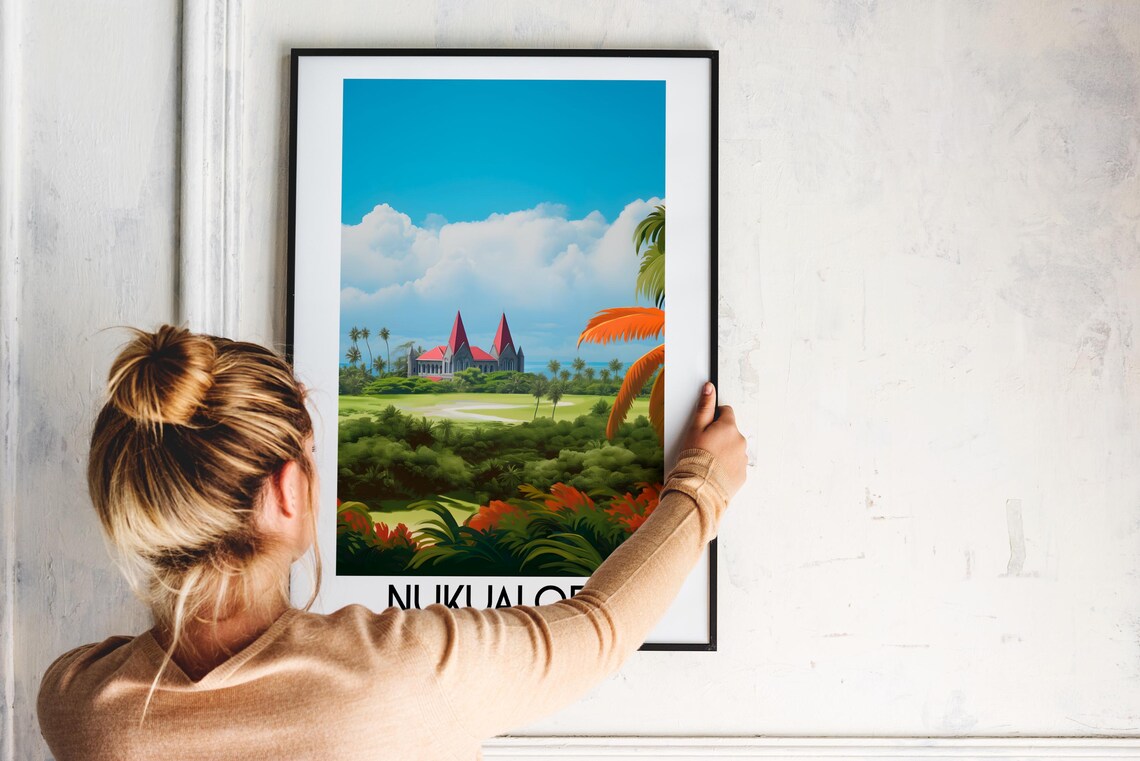 Nuku'alofa Tonga Twin Spire Church Palms Tropical Island Travel Poster - Image 2