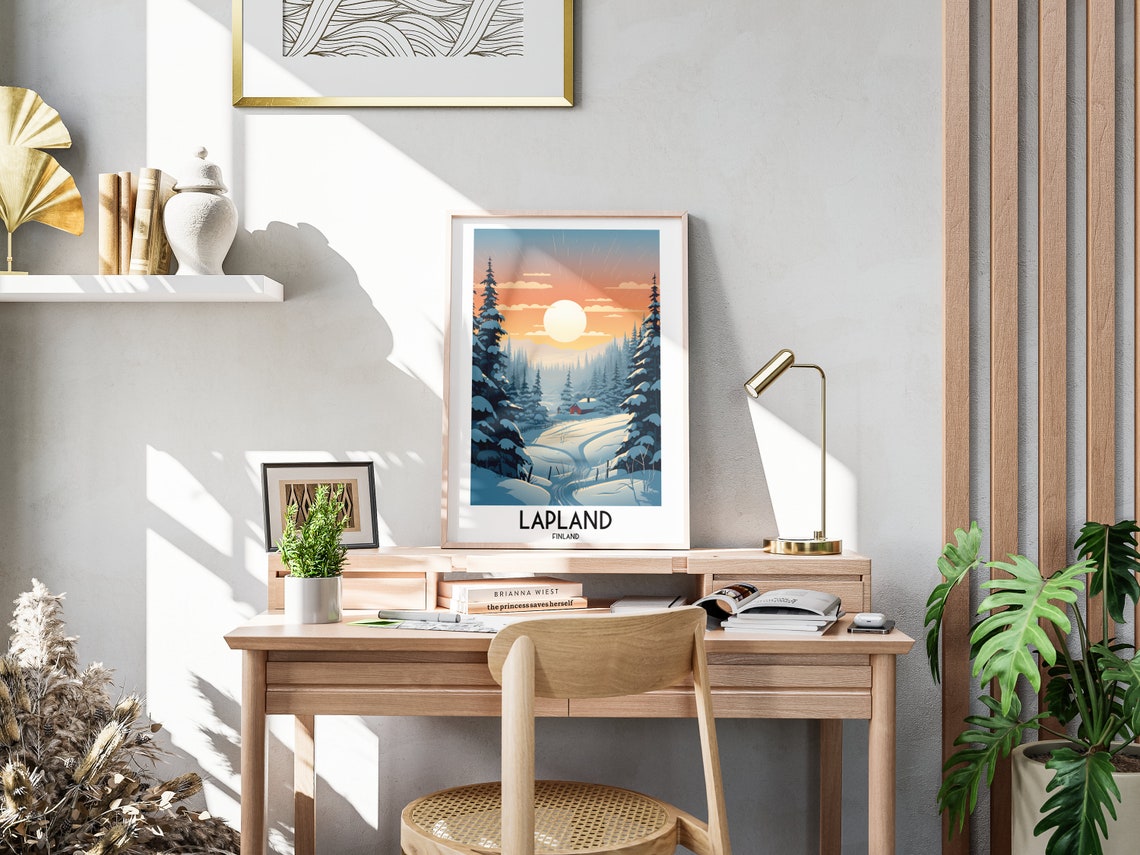 Lapland Finland Winter Forest Valley Snowy Sunrise Cabin Poster - Image 3