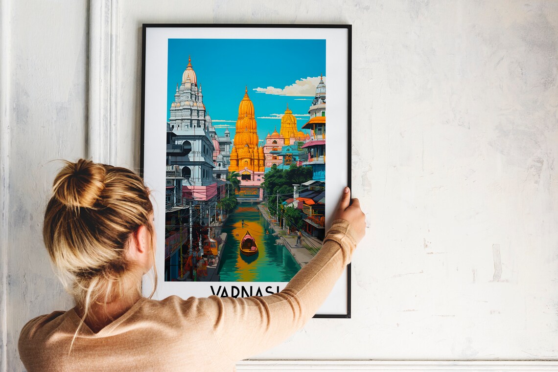 Varanasi India Temple Ghats River Boat Sacred City Travel Poster - Image 2